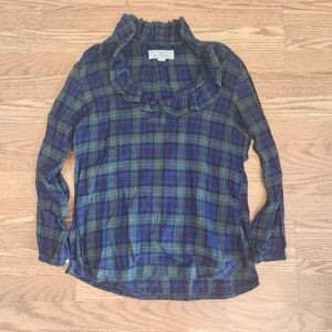 EUC Trovata Erica Pleated Collar Blouse Blackwatch Plaid, Size M